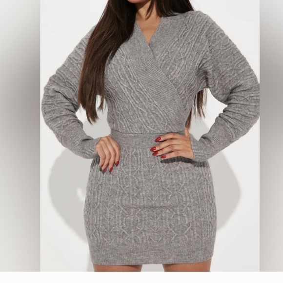 Fashion Nova Dresses & Skirts - Fashion Nova Gray Cable Knit Mini Dress